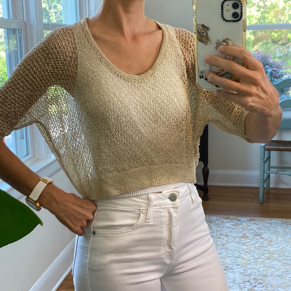 Gold Cropped Sheer Top